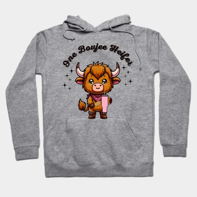 Boujee Heifer Highland Cow Valentines Day Farmyard Animal Hoodie by SilverLake